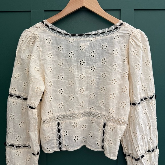 Urban Outfitters Kimchi Blue Selia Eyelet Square Neck Long Sleeve Blouse - Picture 11 of 12